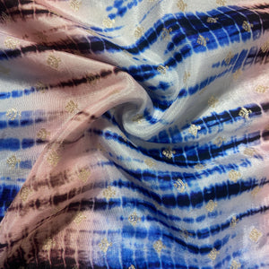Blue & Peach Pink Shibhori Print Russian Jacquard Fabric