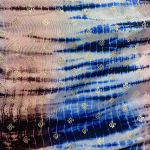 Blue & Peach Pink Shibhori Print Russian Jacquard Fabric