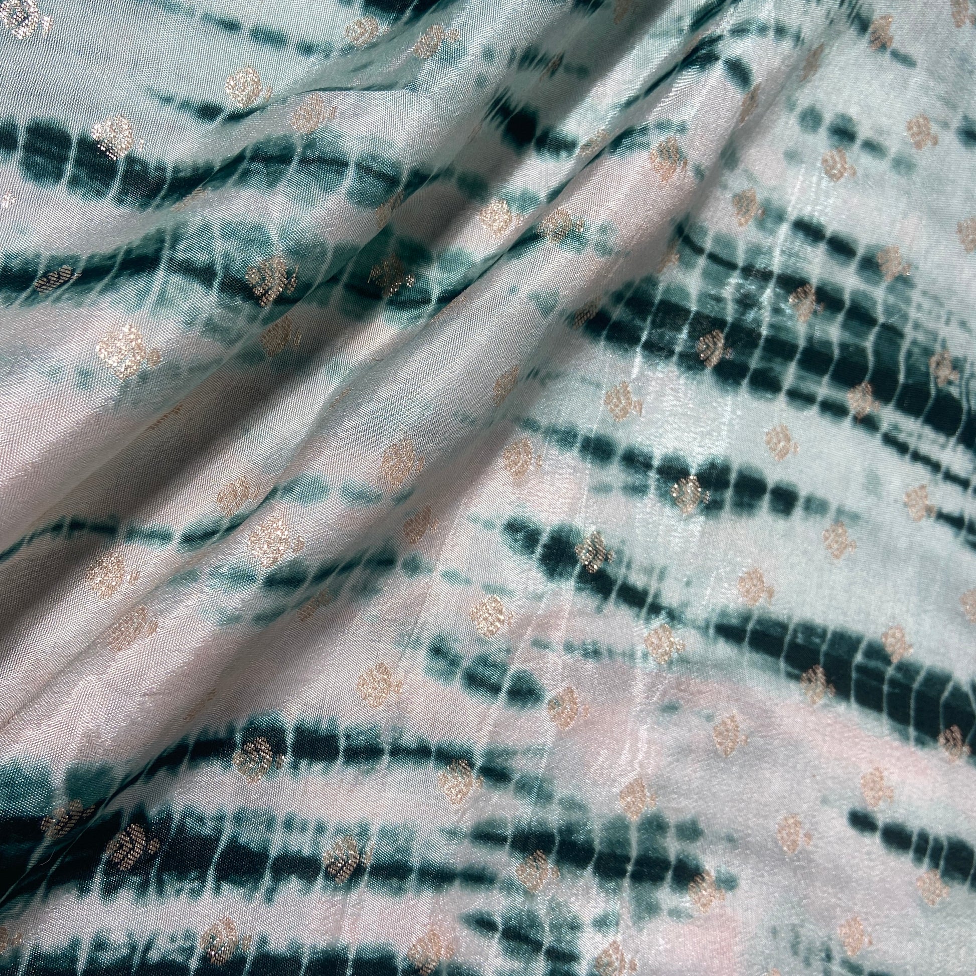 Dark Green Shibhori Print Russian Jacquard Fabric