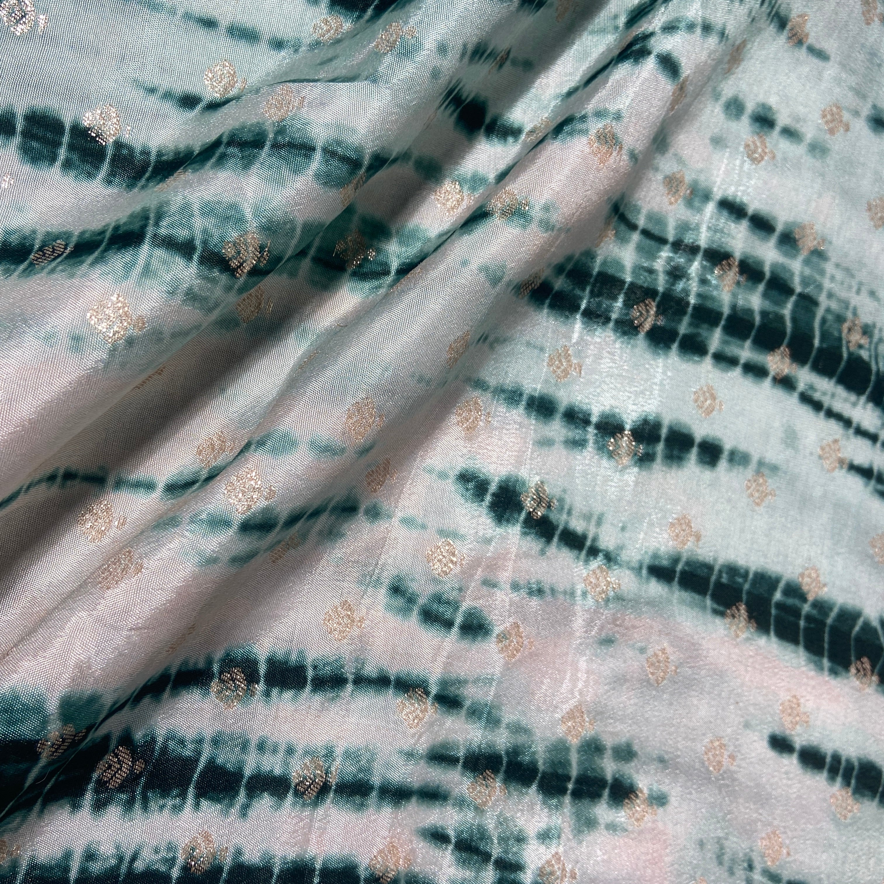Dark Green Shibhori Print Russian Jacquard Fabric