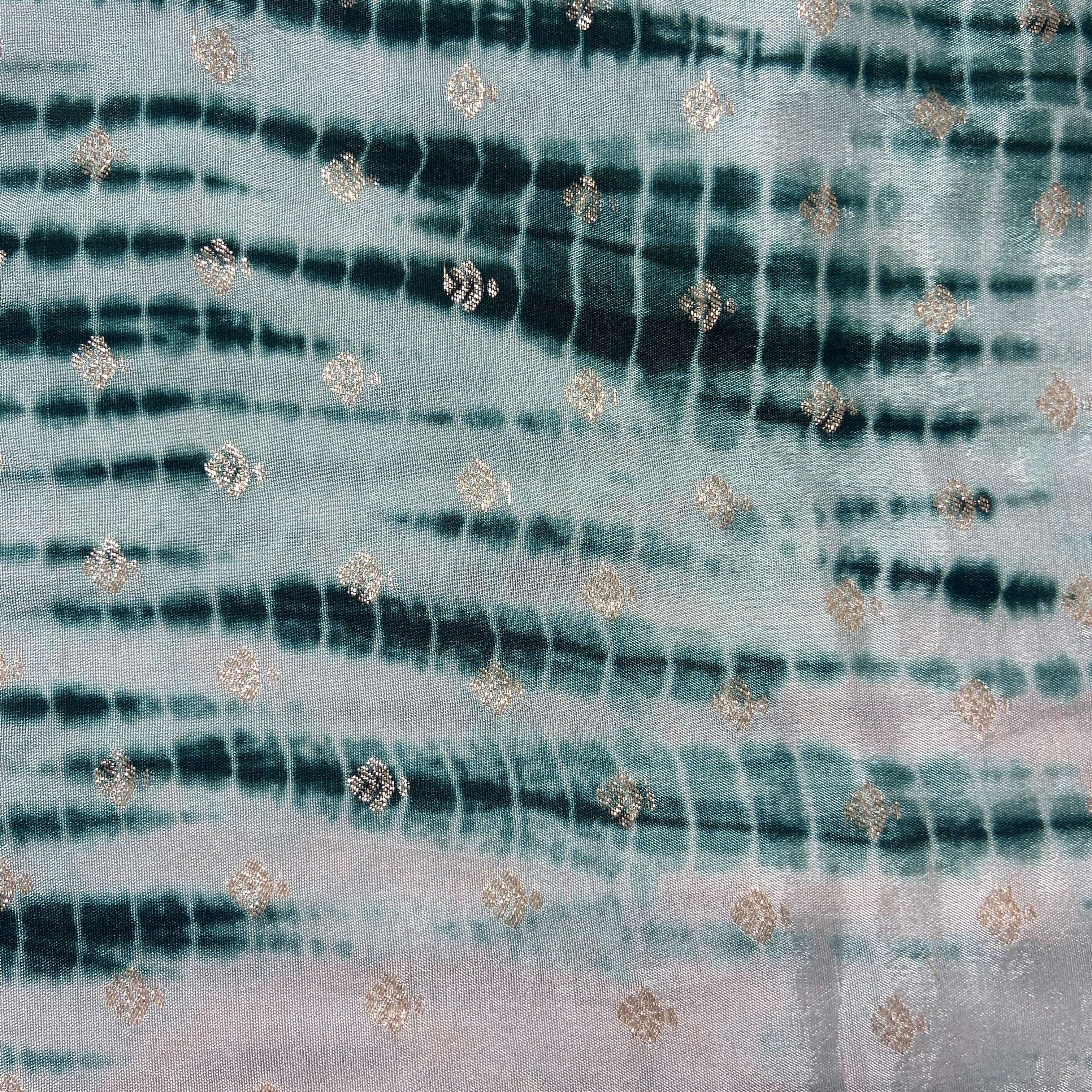 Dark Green Shibhori Print Russian Jacquard Fabric