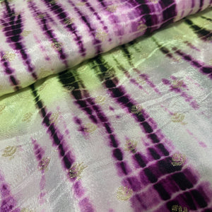 Purple & Yellow Shibhori Print Russian Jacquard Fabric