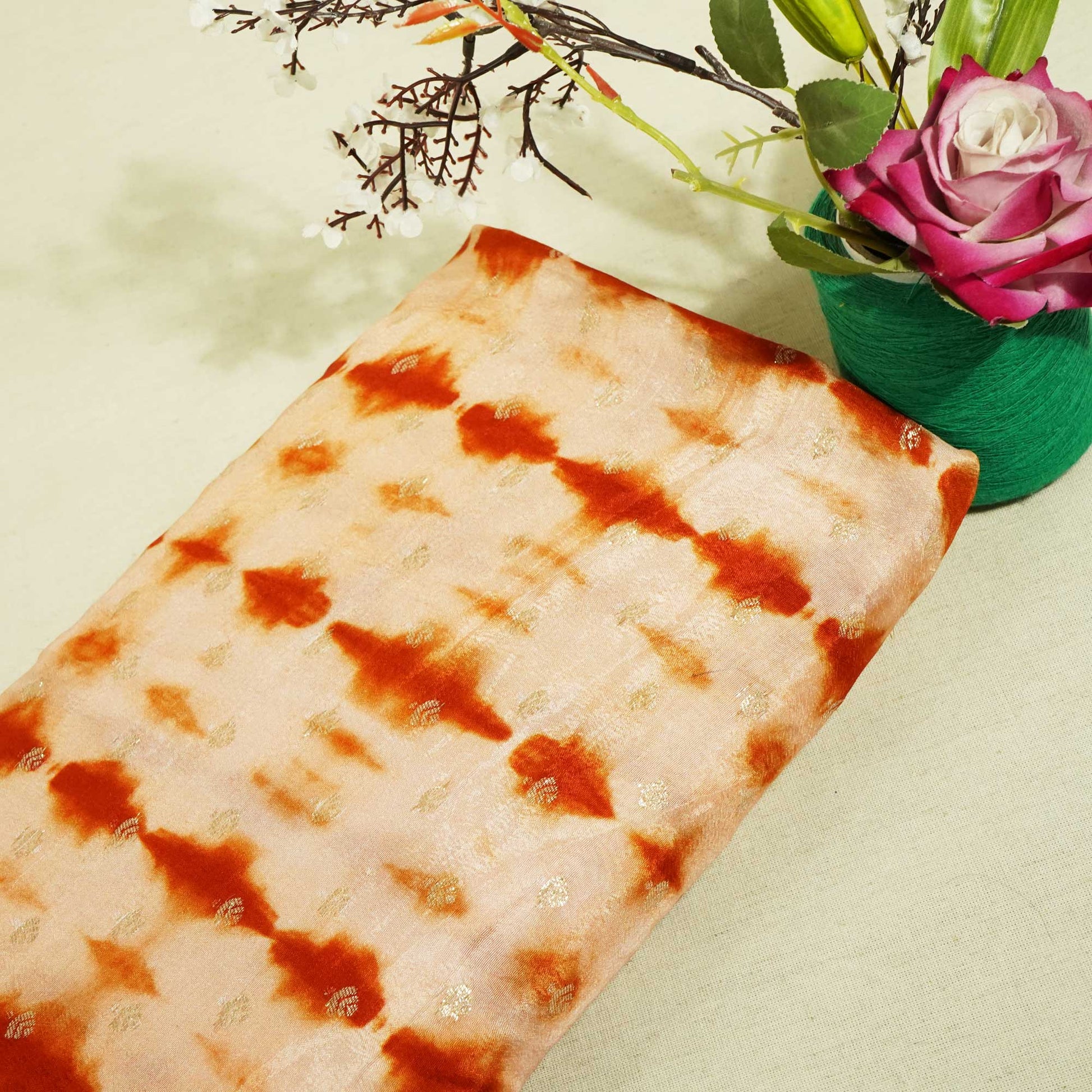 Peach Pink & Orange Shibhori Print Russian Jacquard BJ-12810