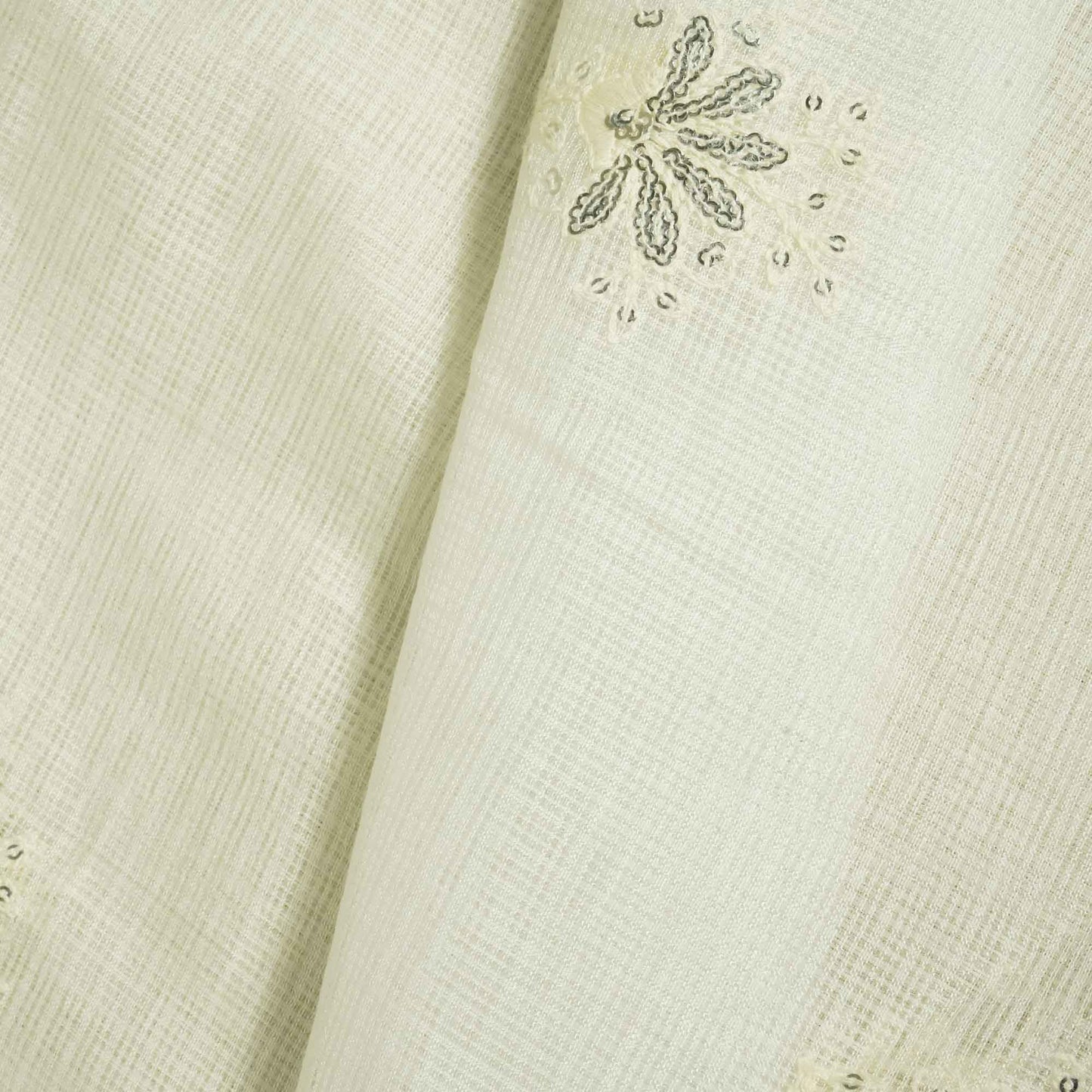 White Floral Sequence Embroidery Dyeable Organza Kotta MS-12977