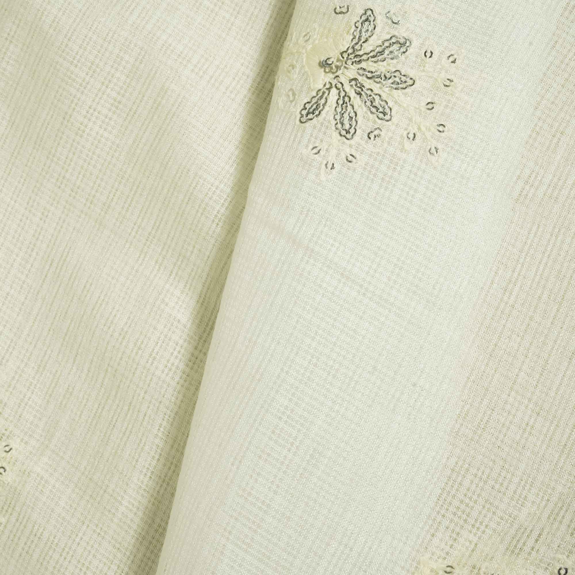 White Floral Sequence Embroidery Dyeable Organza Kotta MS-12977
