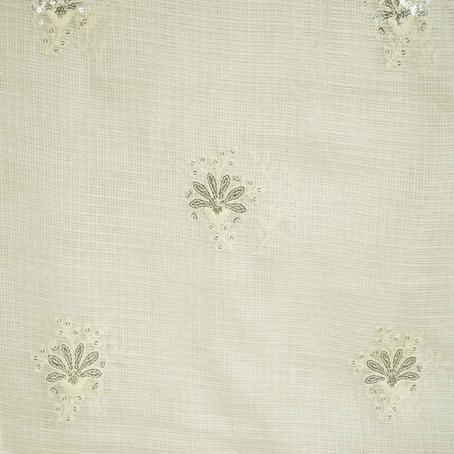 White Floral Sequence Embroidery Dyeable Organza Kotta MS-12977