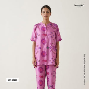 Lotus Pink floral print Bemberg Modal Silk Fabric KTP-31395 - TradeUNO