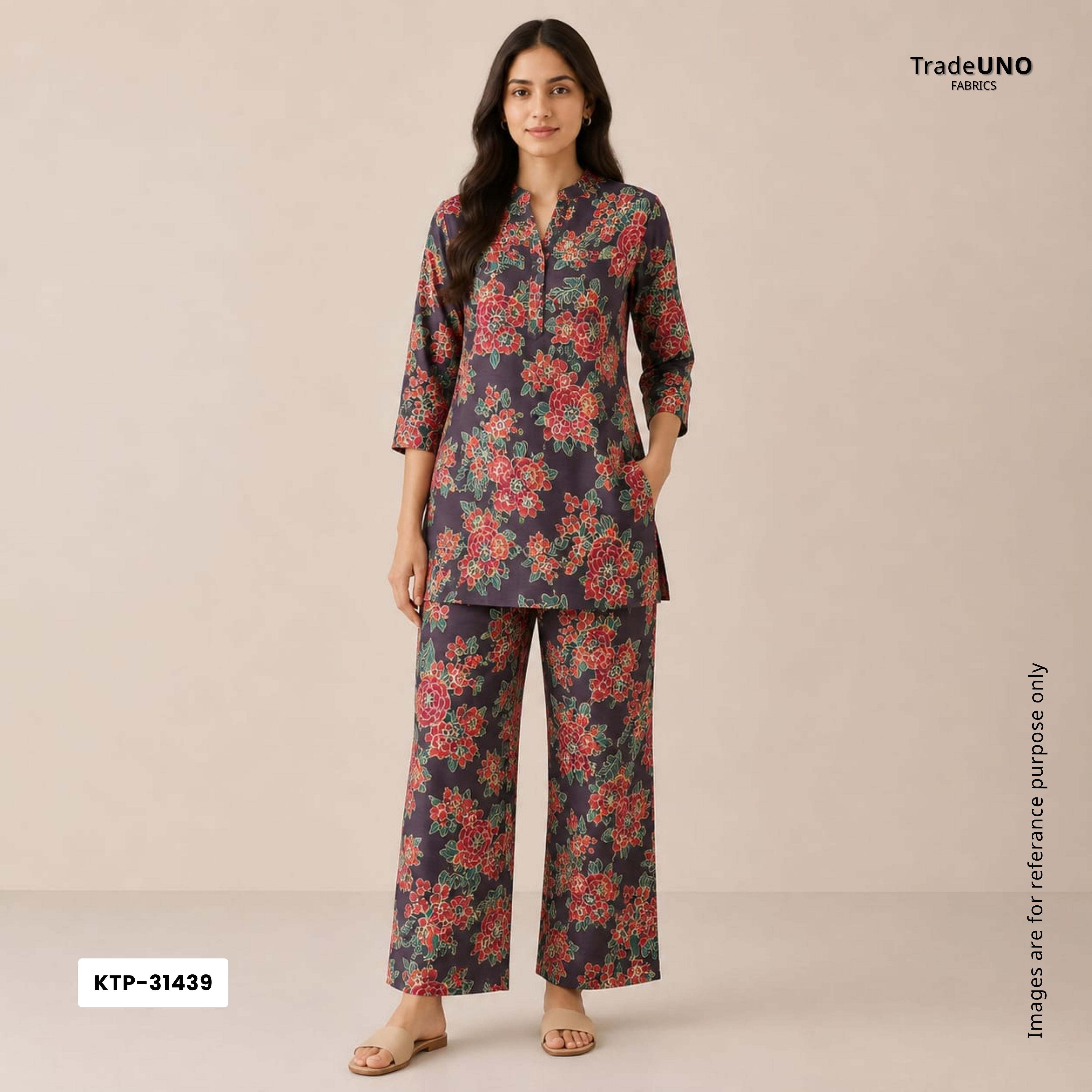 Dark Plum floral print Bemberg Modal Silk Fabric KTP-31439 - TradeUNO