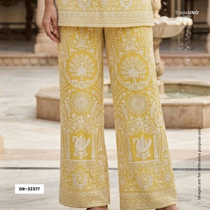 Yellow Parsi Gara Embroidery Georgette Fabric DR-32377 - TradeUNO