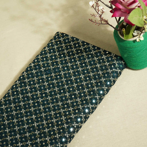 Dark Green Mirror Work Sequence Embroidery Chinnon VF-13070