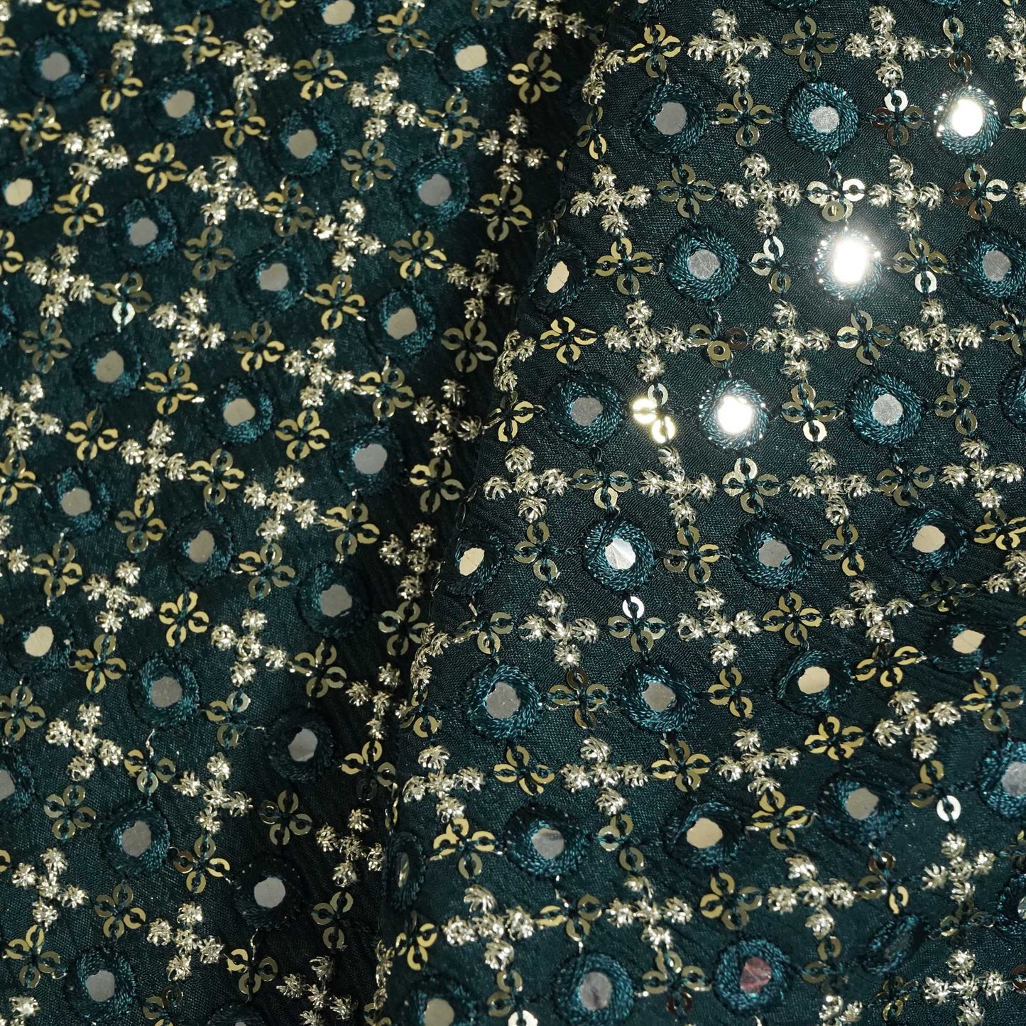 Dark Green Mirror Work Sequence Embroidery Chinnon VF-13070