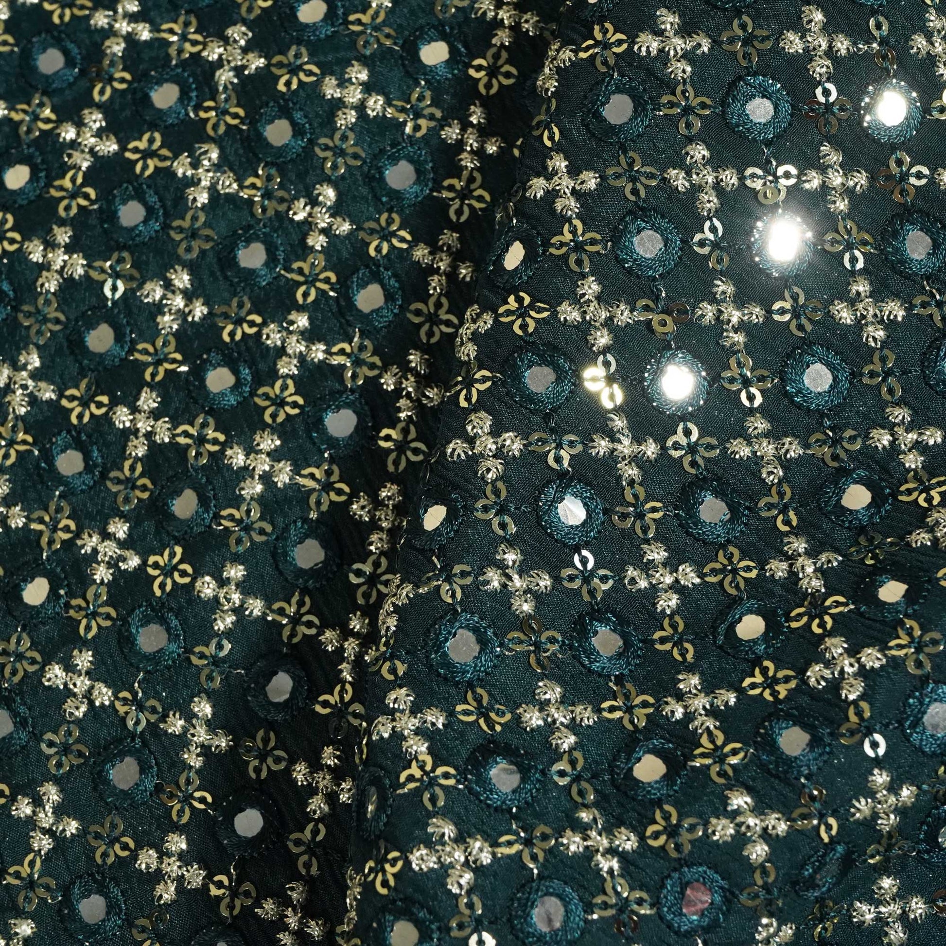 Dark Green Mirror Work Sequence Embroidery Chinnon VF-13070