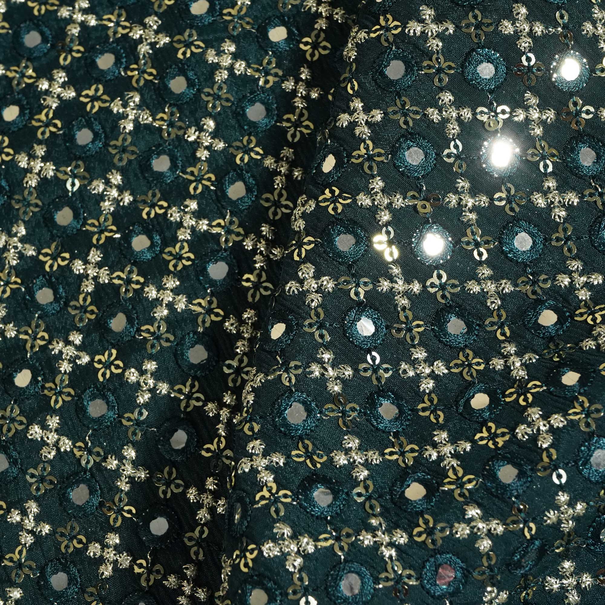 Dark Green Mirror Work Sequence Embroidery Chinnon VF-13070
