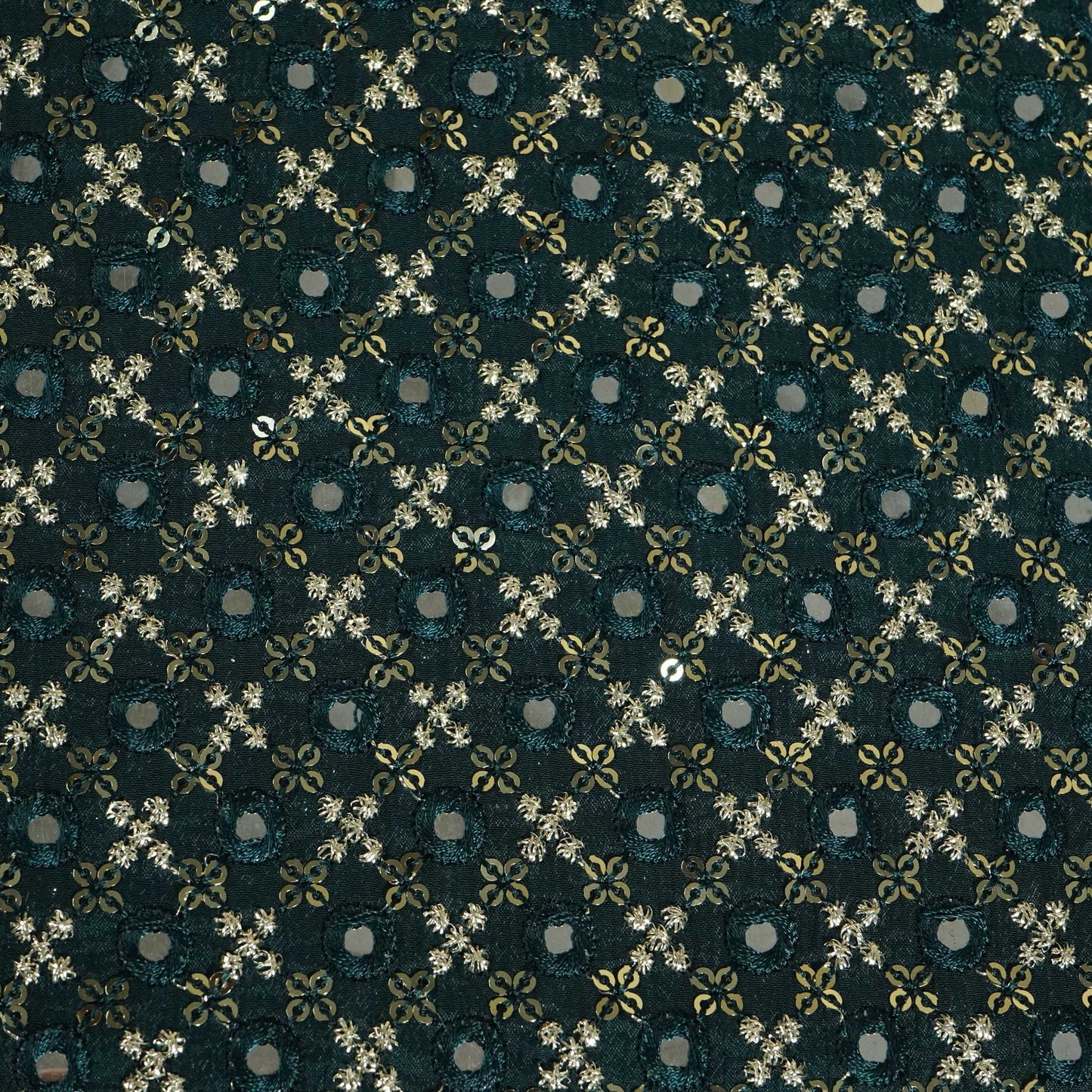 Dark Green Mirror Work Sequence Embroidery Chinnon VF-13070