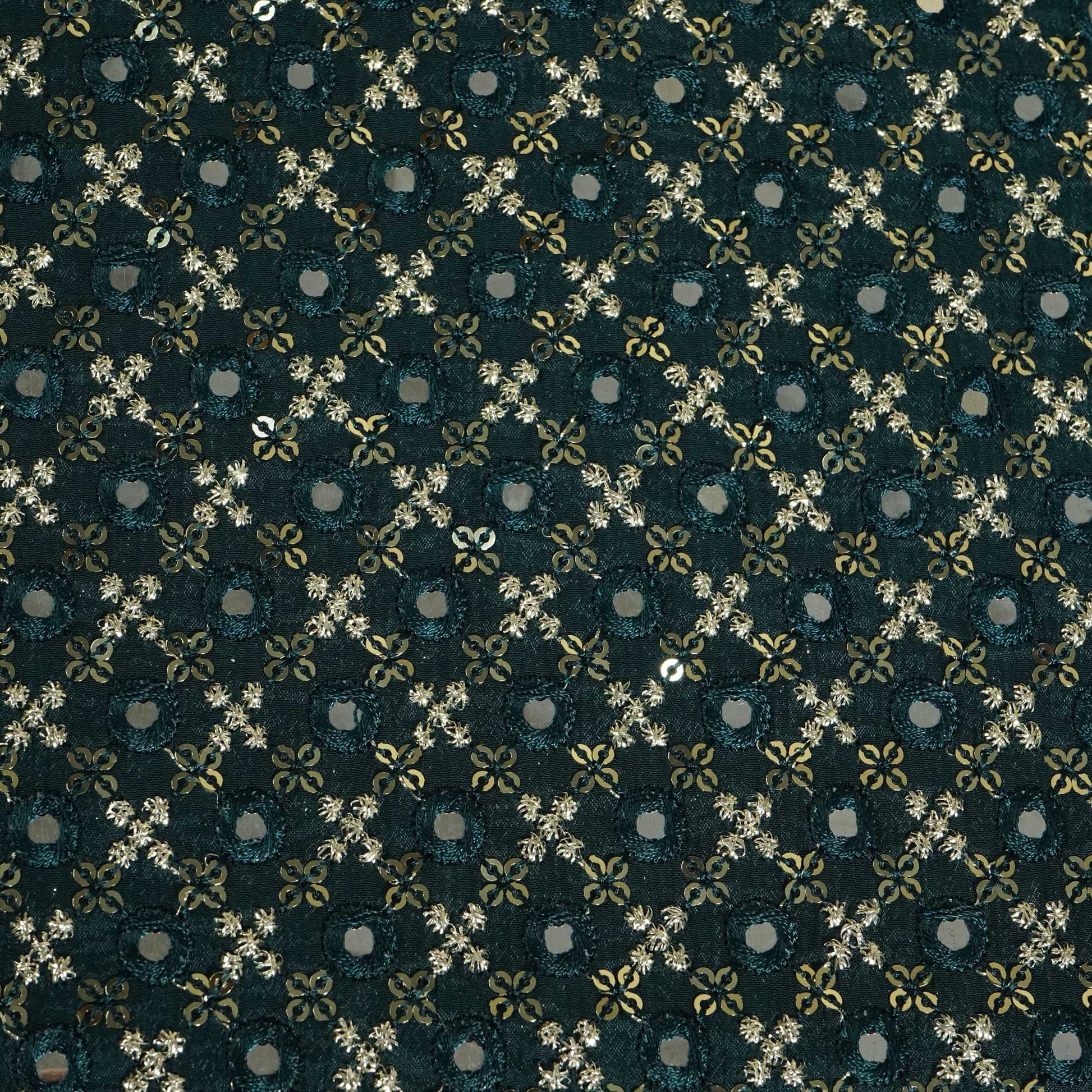 Dark Green Mirror Work Sequence Embroidery Chinnon VF-13070