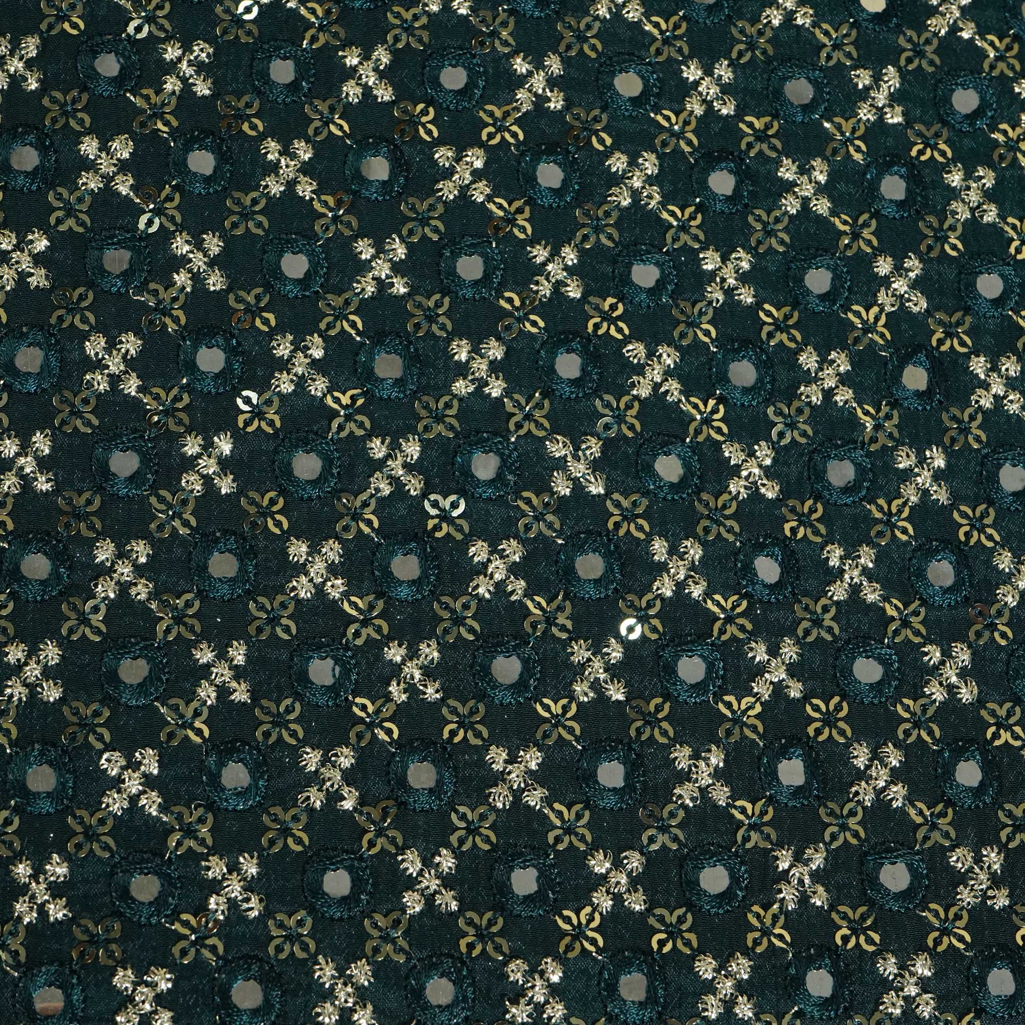 Dark Green Mirror Work Sequence Embroidery Chinnon VF-13070