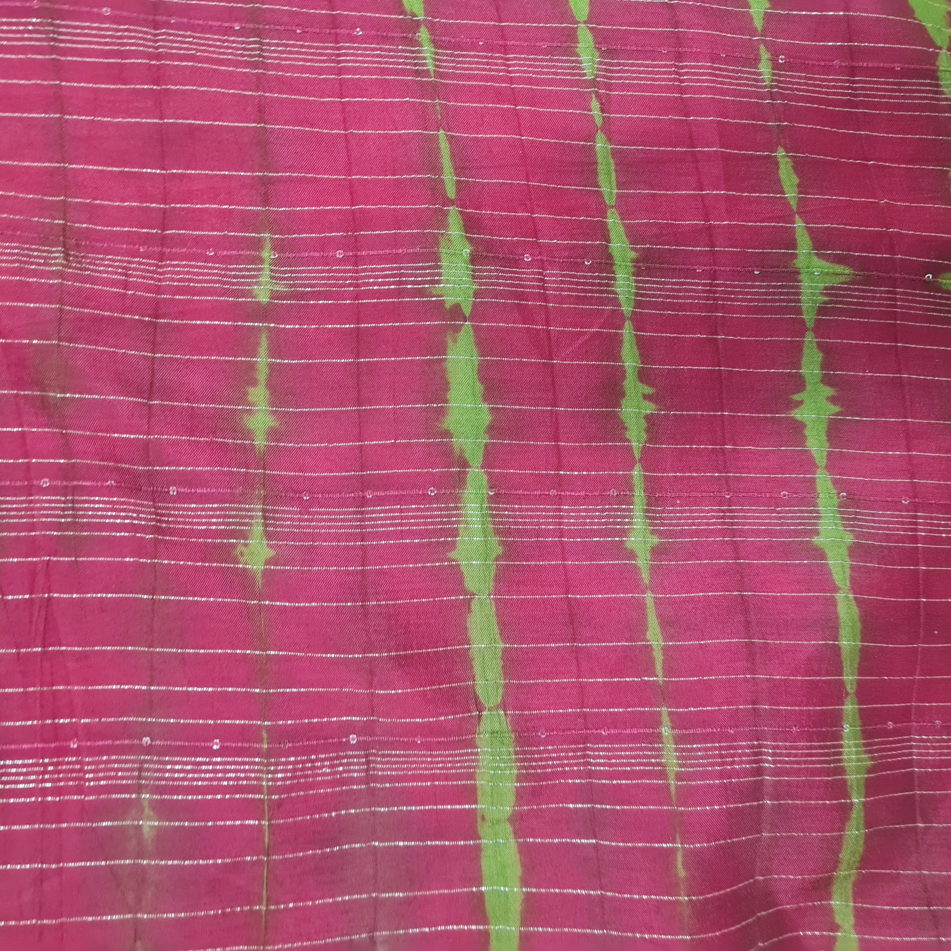 Red & Dark Green Shibhori With Lurex Silk Fabric