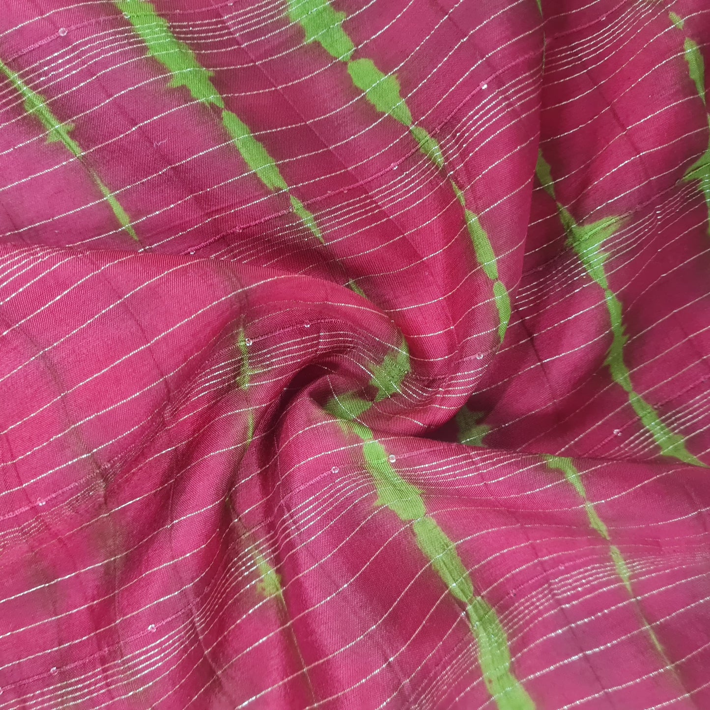 Red & Dark Green Shibhori With Lurex Silk Fabric