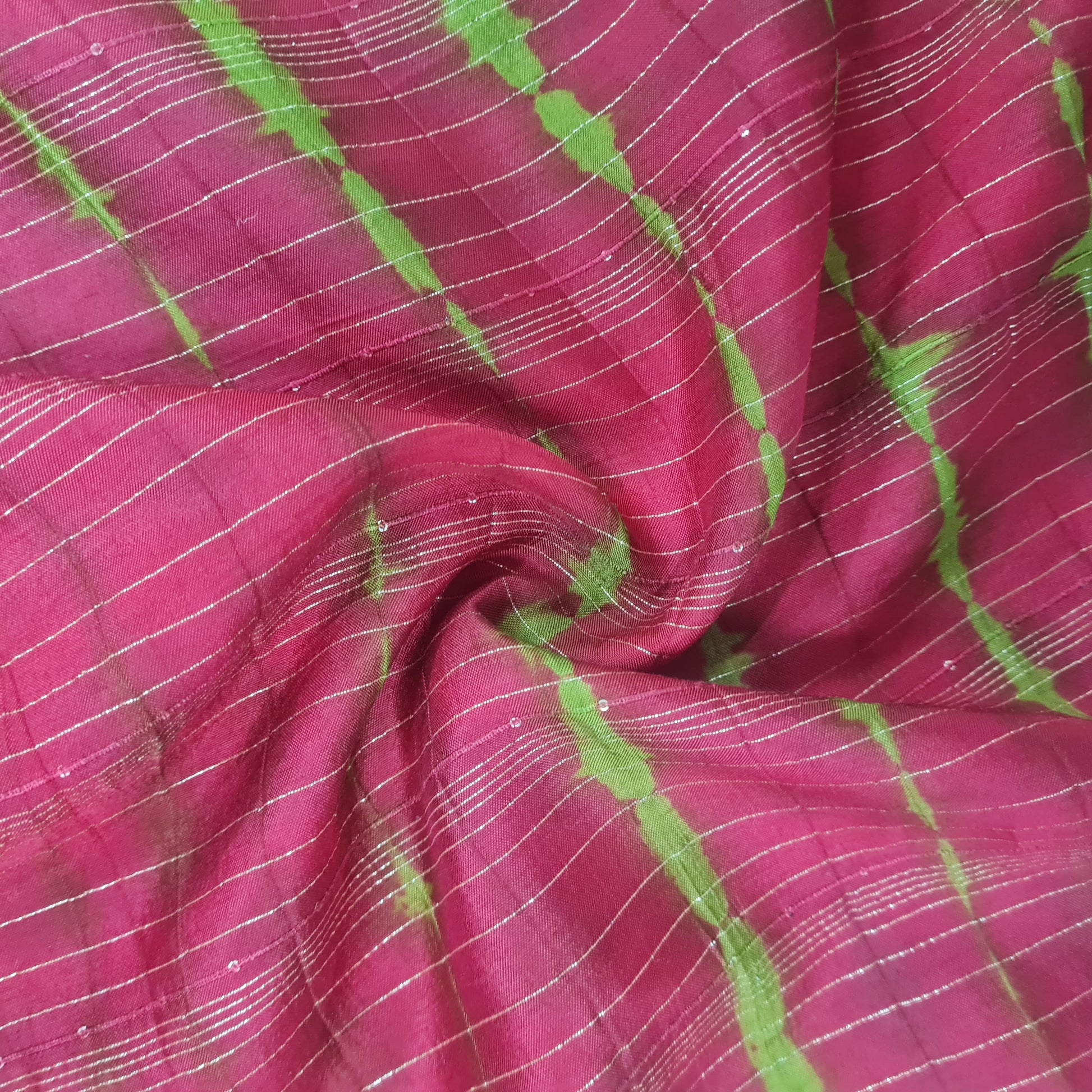 Red & Dark Green Shibhori With Lurex Silk Fabric