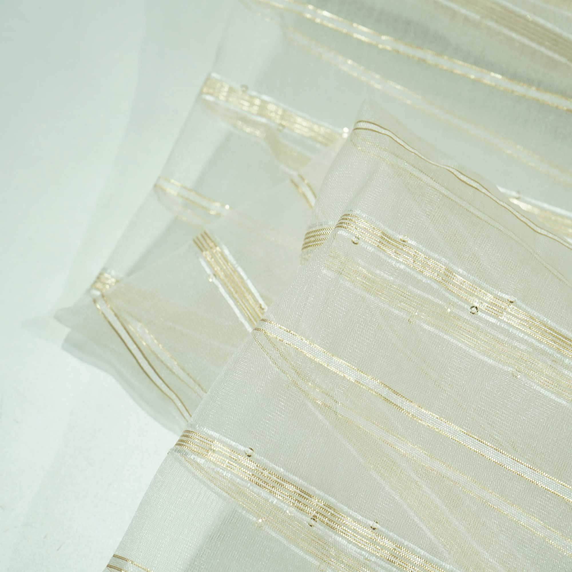White & Gold Stripe With Lurex Sequence Embroidery Organza ASM-13145