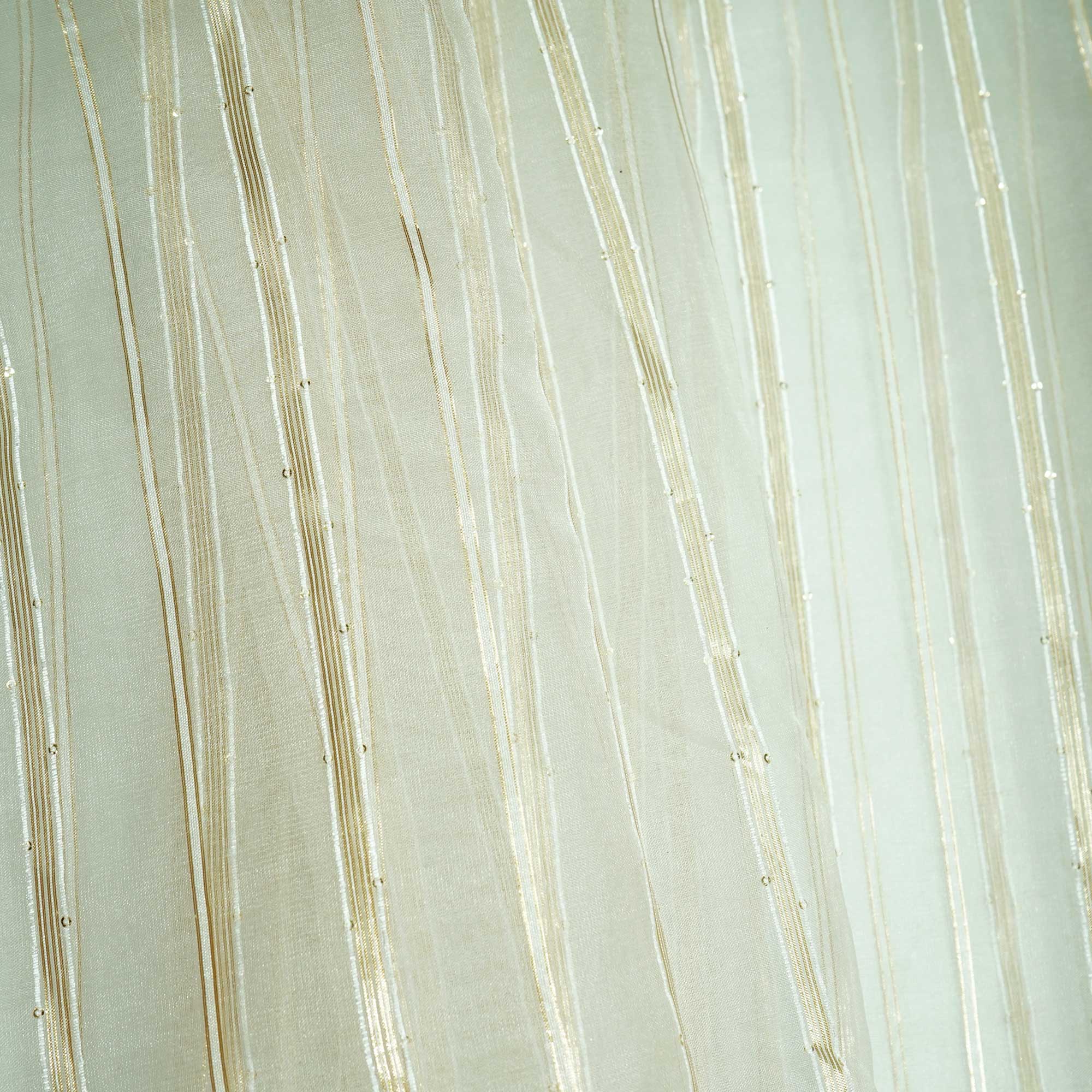 White & Gold Stripe With Lurex Sequence Embroidery Organza ASM-13145