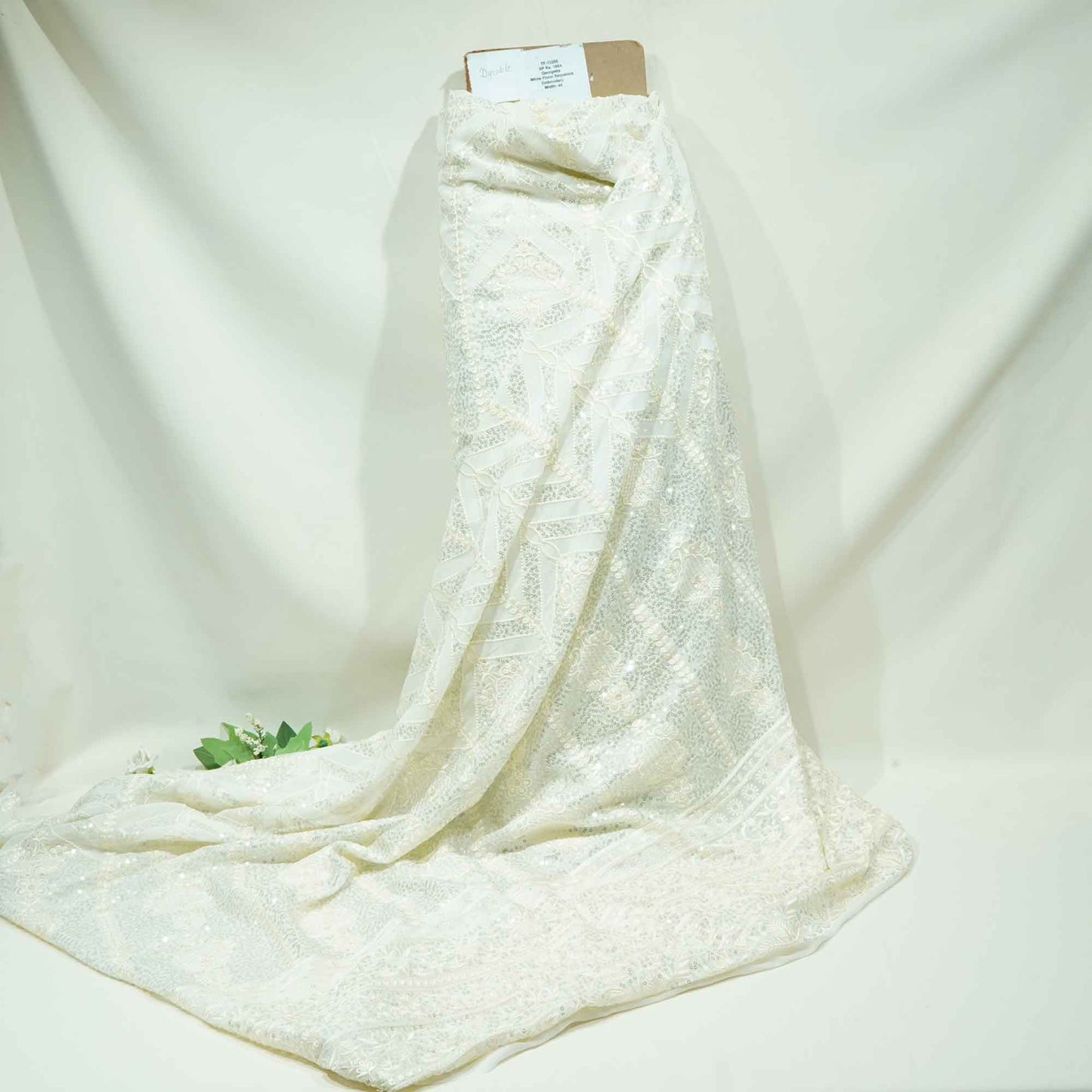 White Floral Sequence Embroidery Georgette TF-13255  