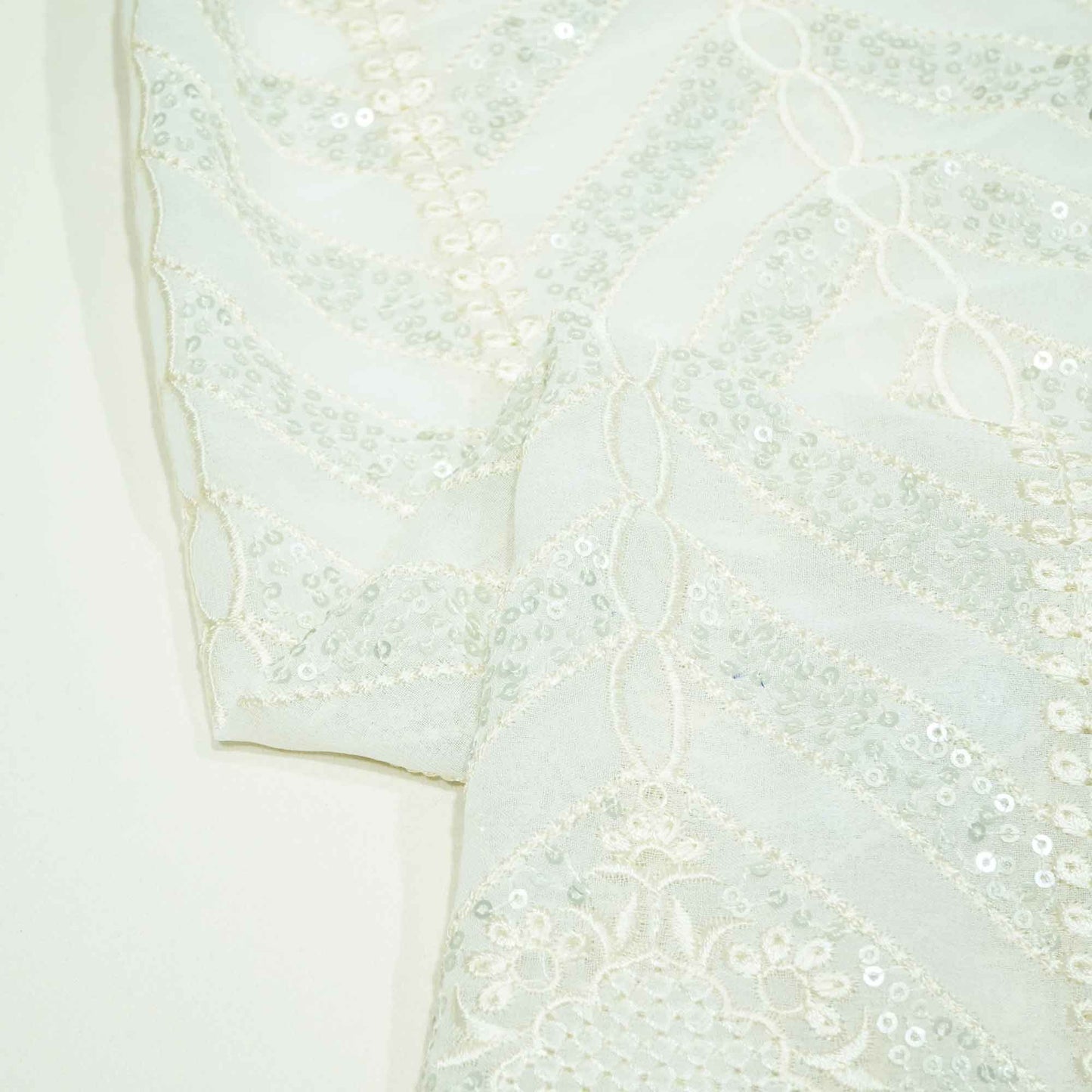 White Floral Sequence Embroidery Georgette TF-13255  