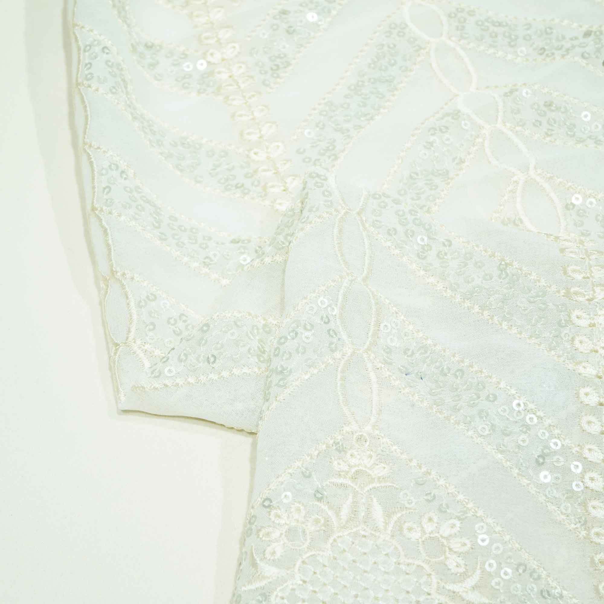 White Floral Sequence Embroidery Georgette TF-13255  