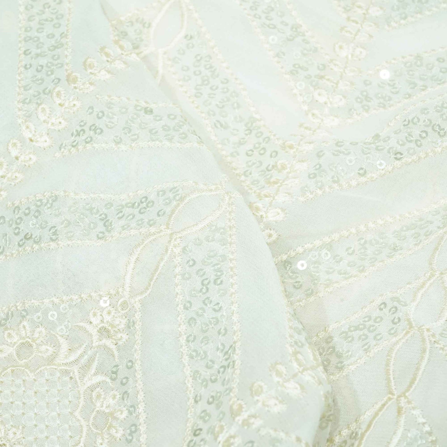 White Floral Sequence Embroidery Georgette TF-13255  