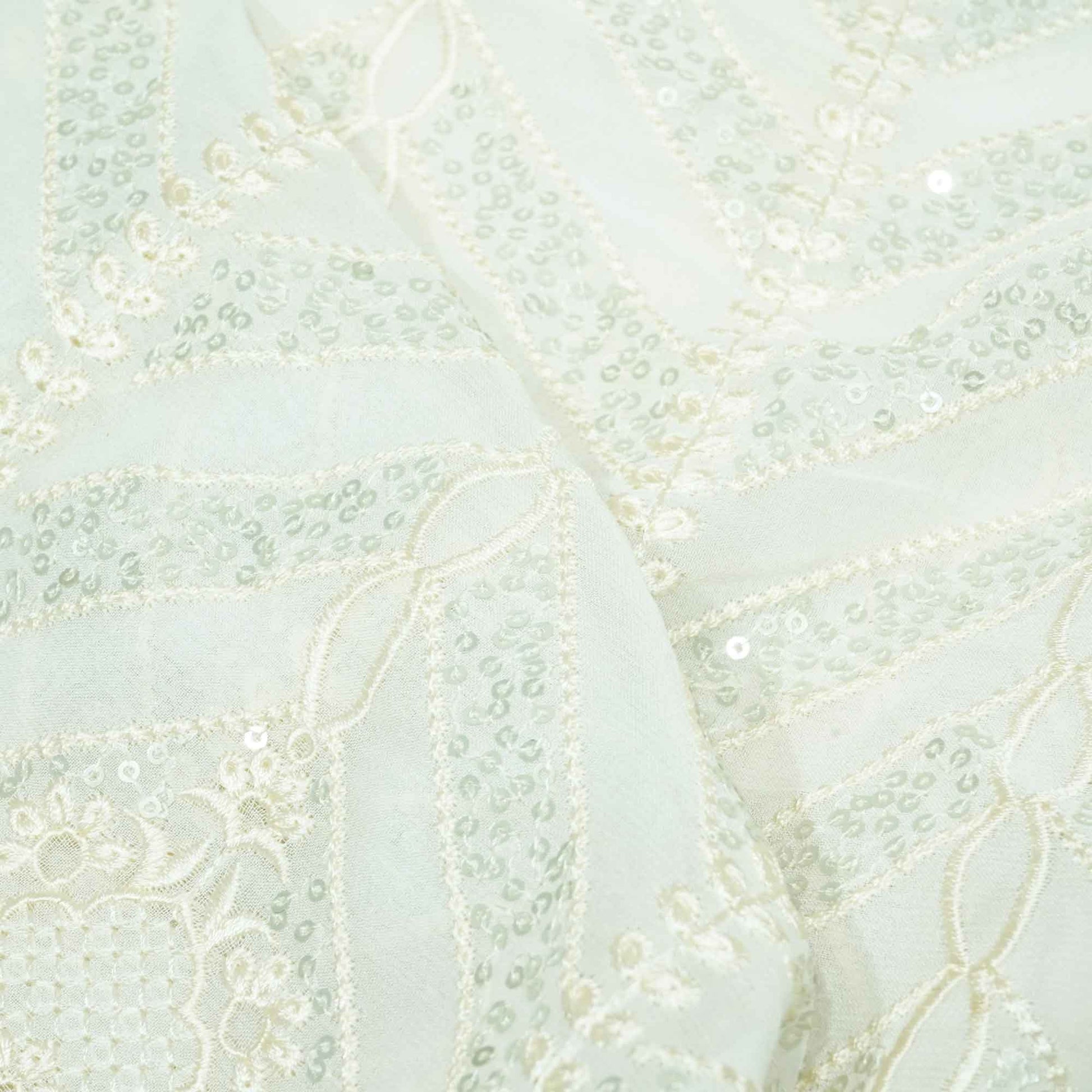 White Floral Sequence Embroidery Georgette TF-13255  