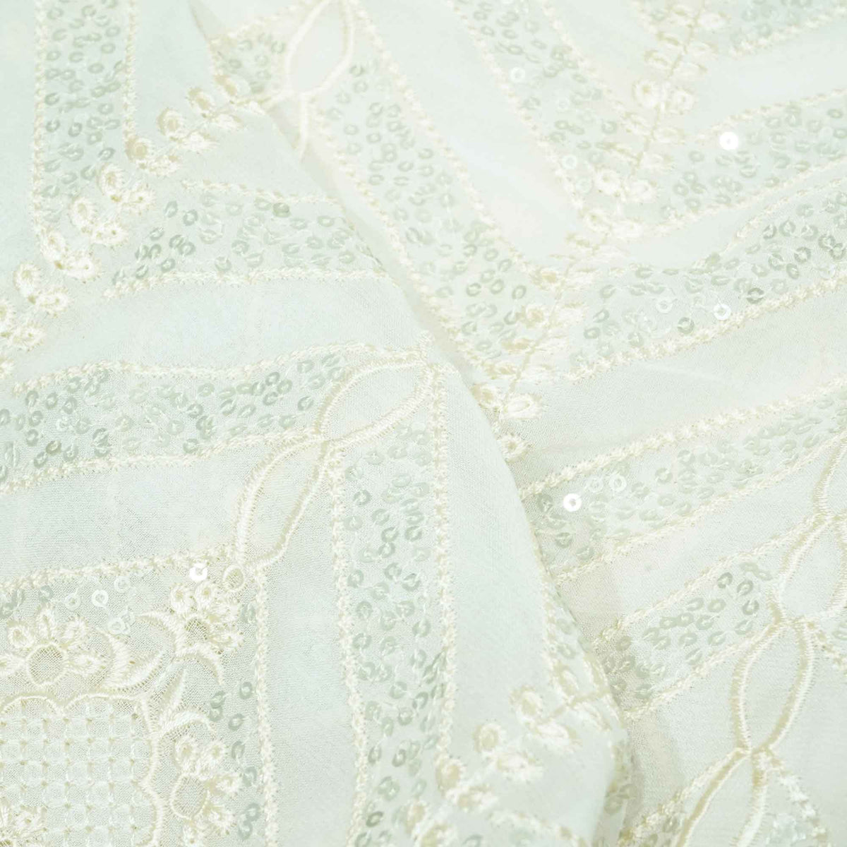 White Floral Sequence Embroidery Georgette TF-13255  