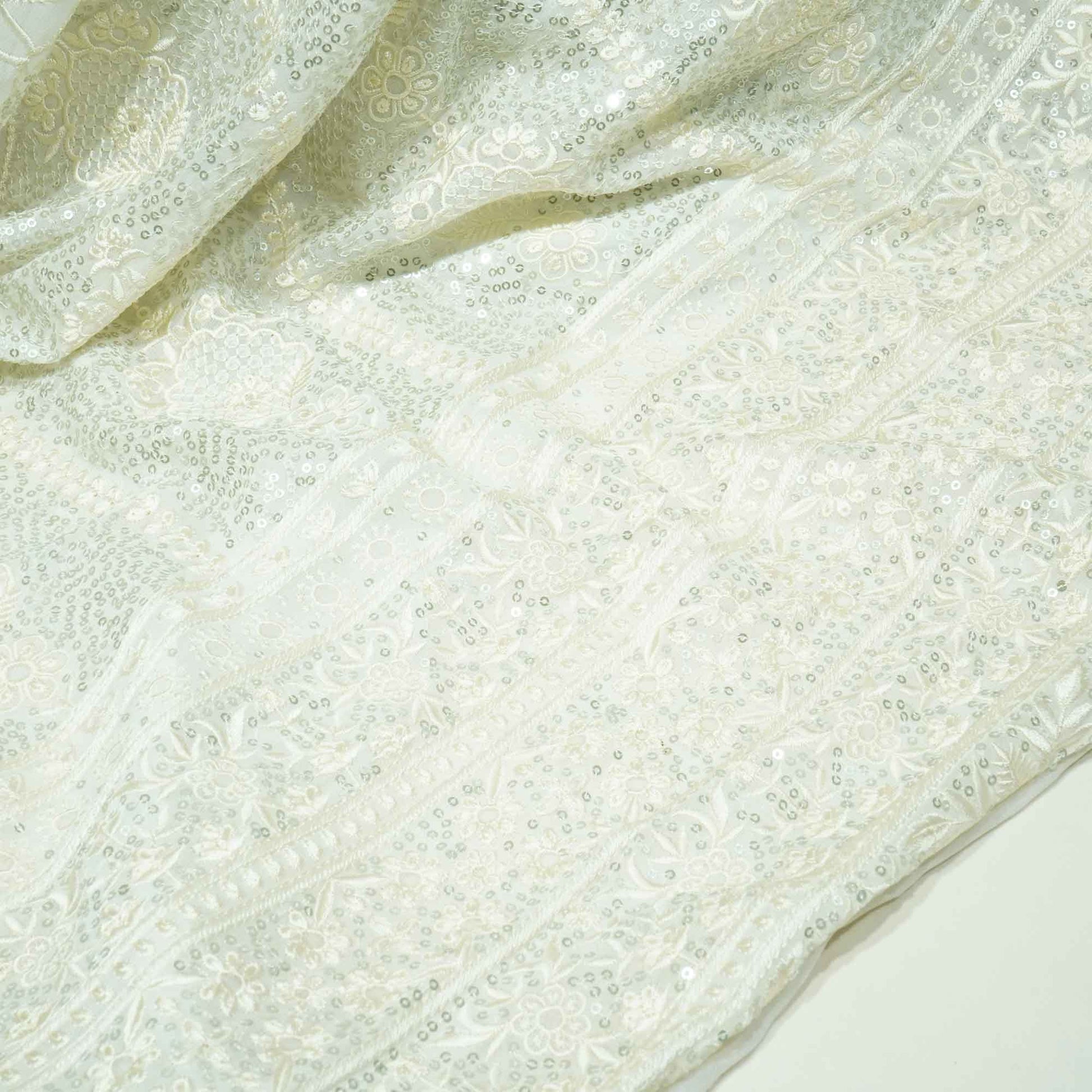 White Floral Sequence Embroidery Georgette TF-13255  