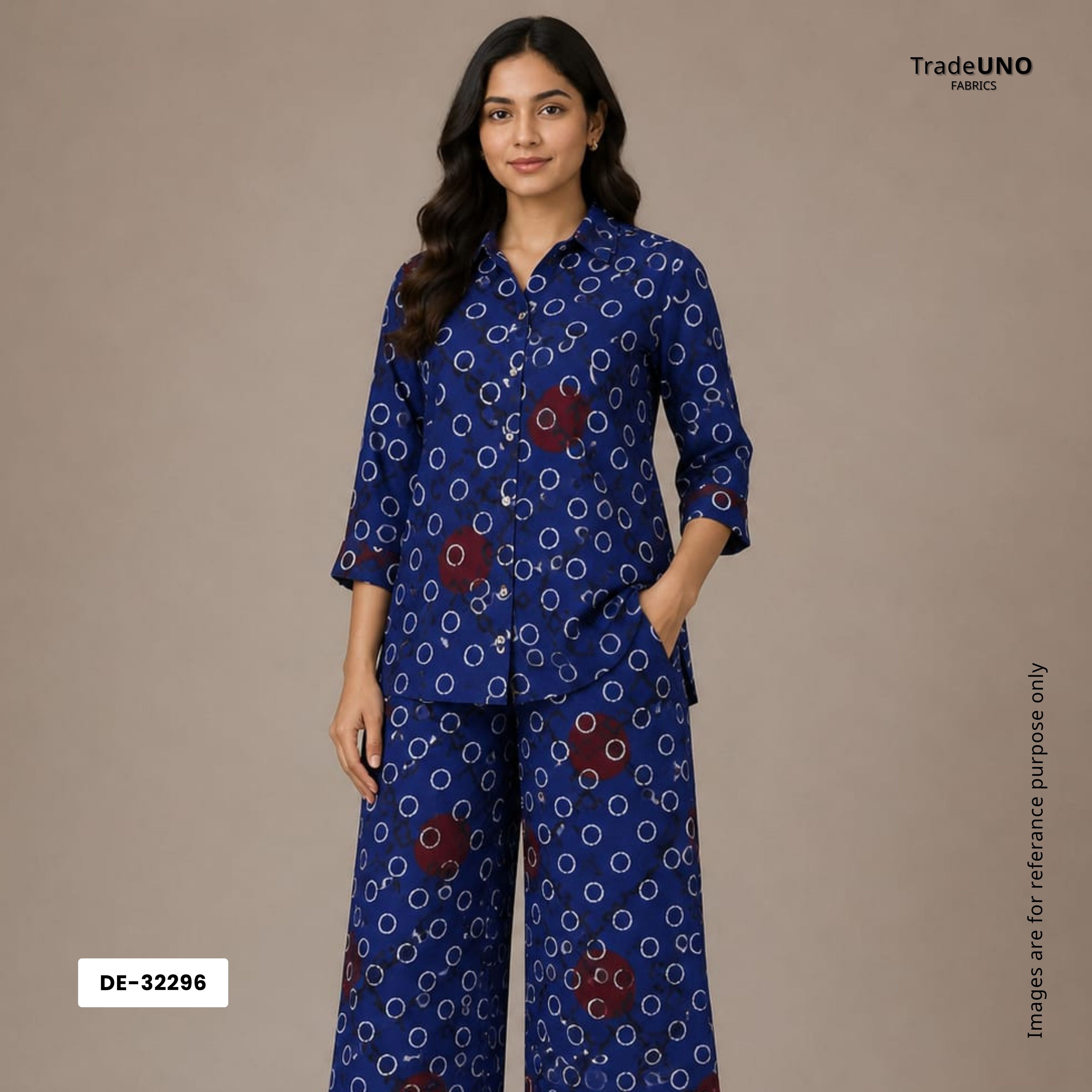 Blue With Multicolor Polka Dot Cotton Fabric DE-32296 - TradeUNO