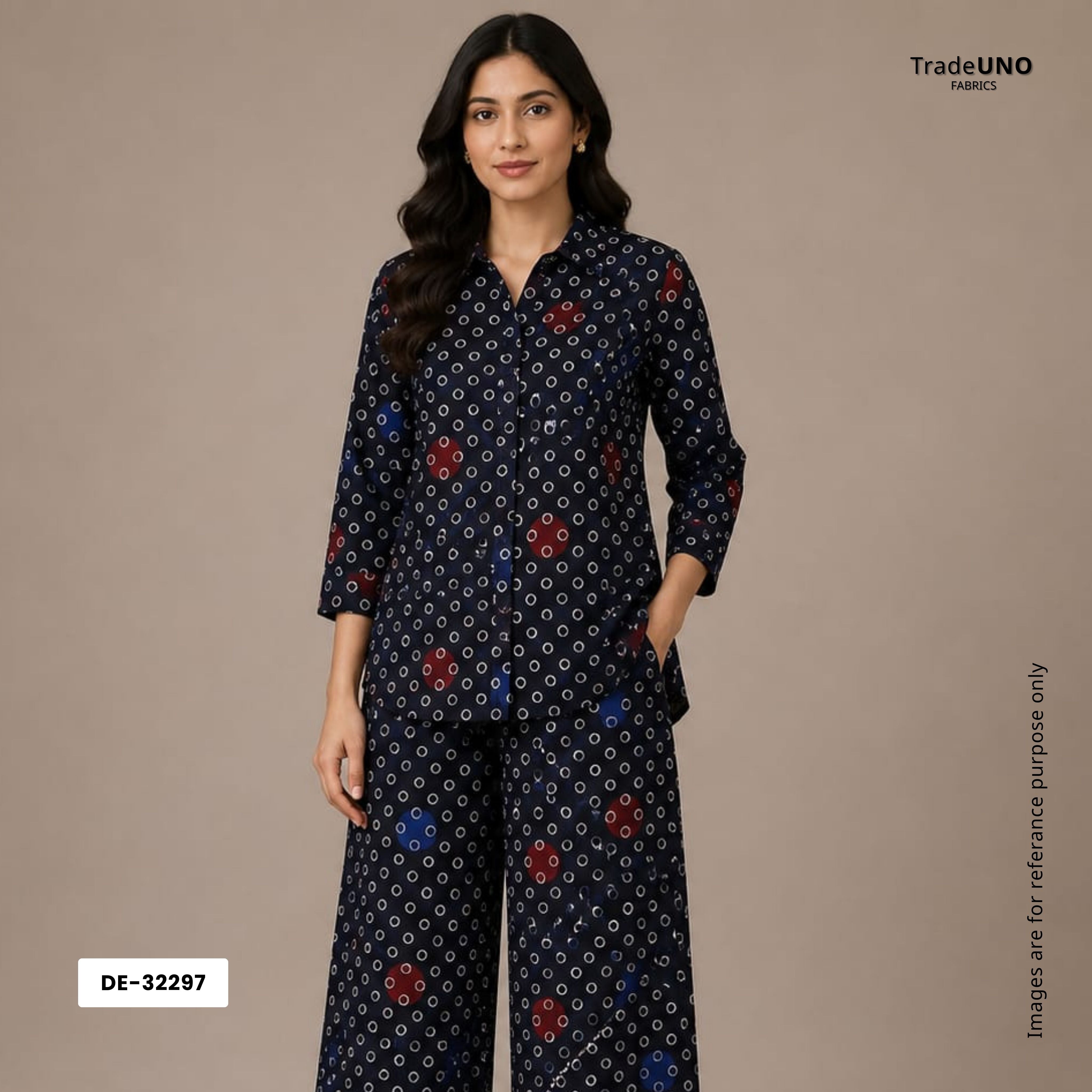 Black With Multicolor Polka Dot Cotton Fabric DE-32297 - TradeUNO