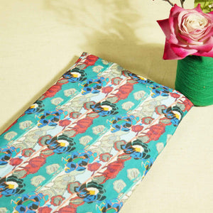 Green Blue Floral Print French Crepe VC-13595
