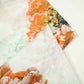 Orange Green Floral Print Georgette Satin GF-13669