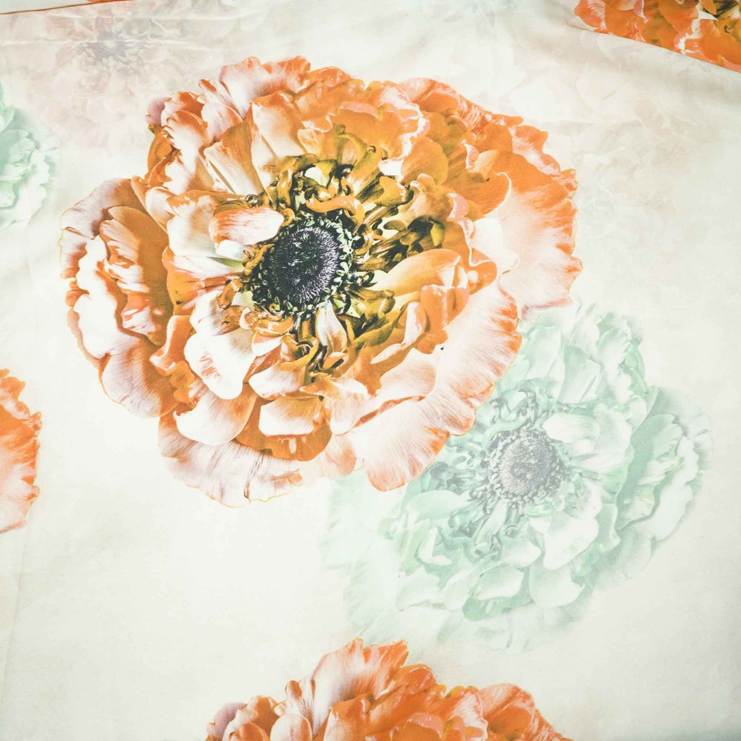 Orange Green Floral Print Georgette Satin GF-13669