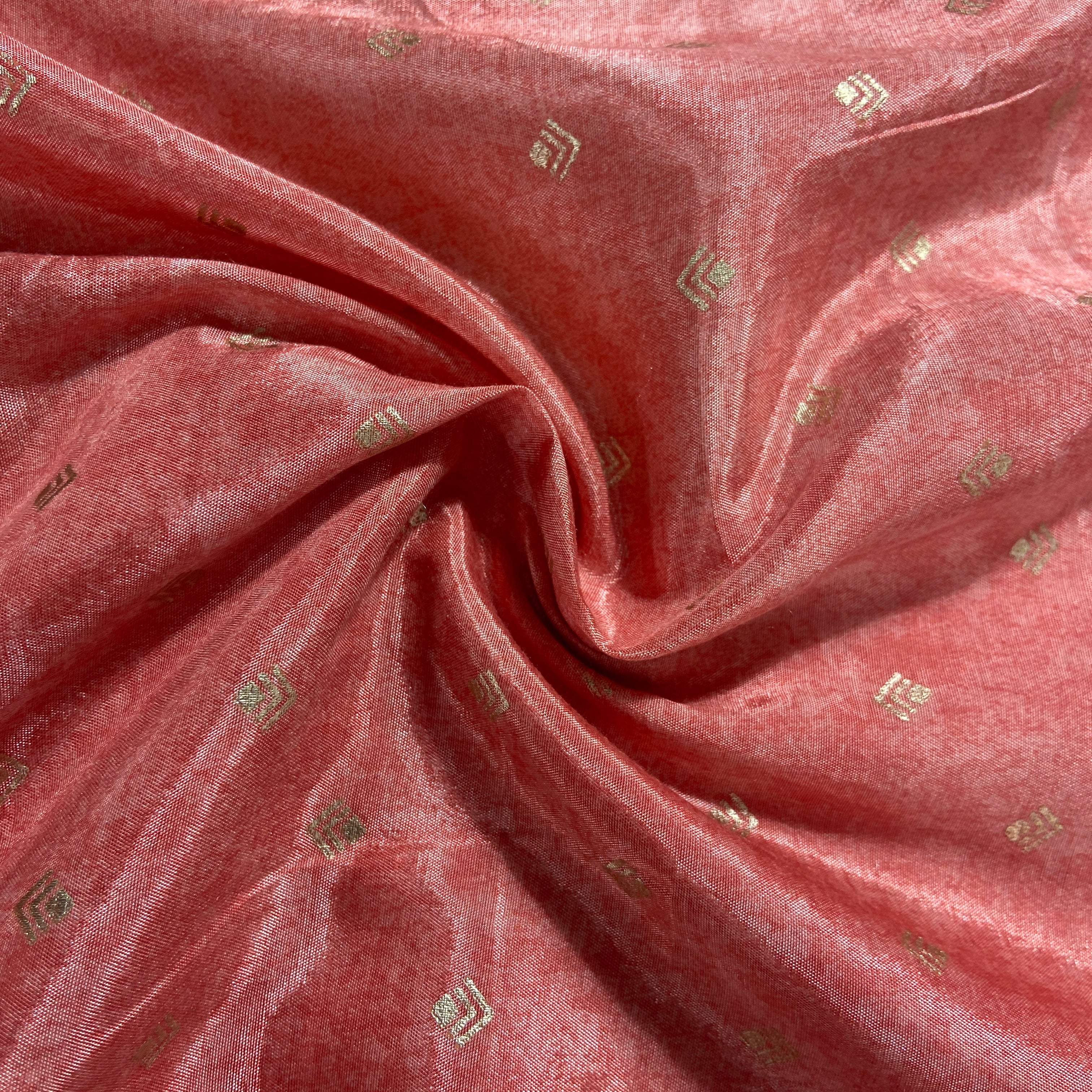 Cream Brown Floral Print Zari Organza Fabric