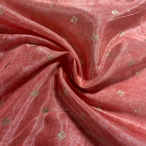 Cream Brown Floral Print Zari Organza Fabric