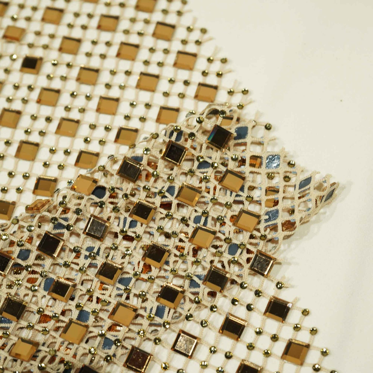 Cream Solid Rhinestone Net CF-13973