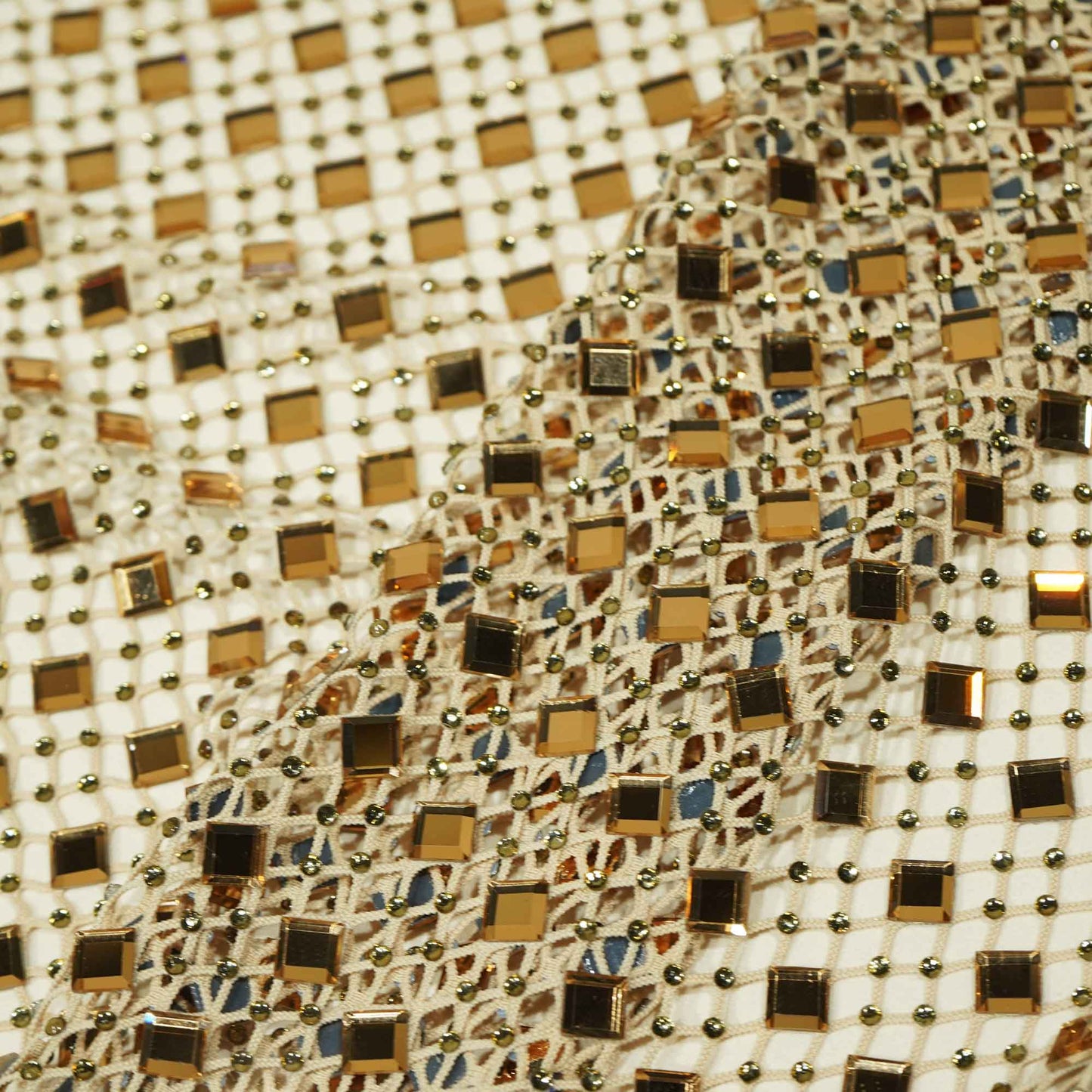 Cream Solid Rhinestone Net CF-13973