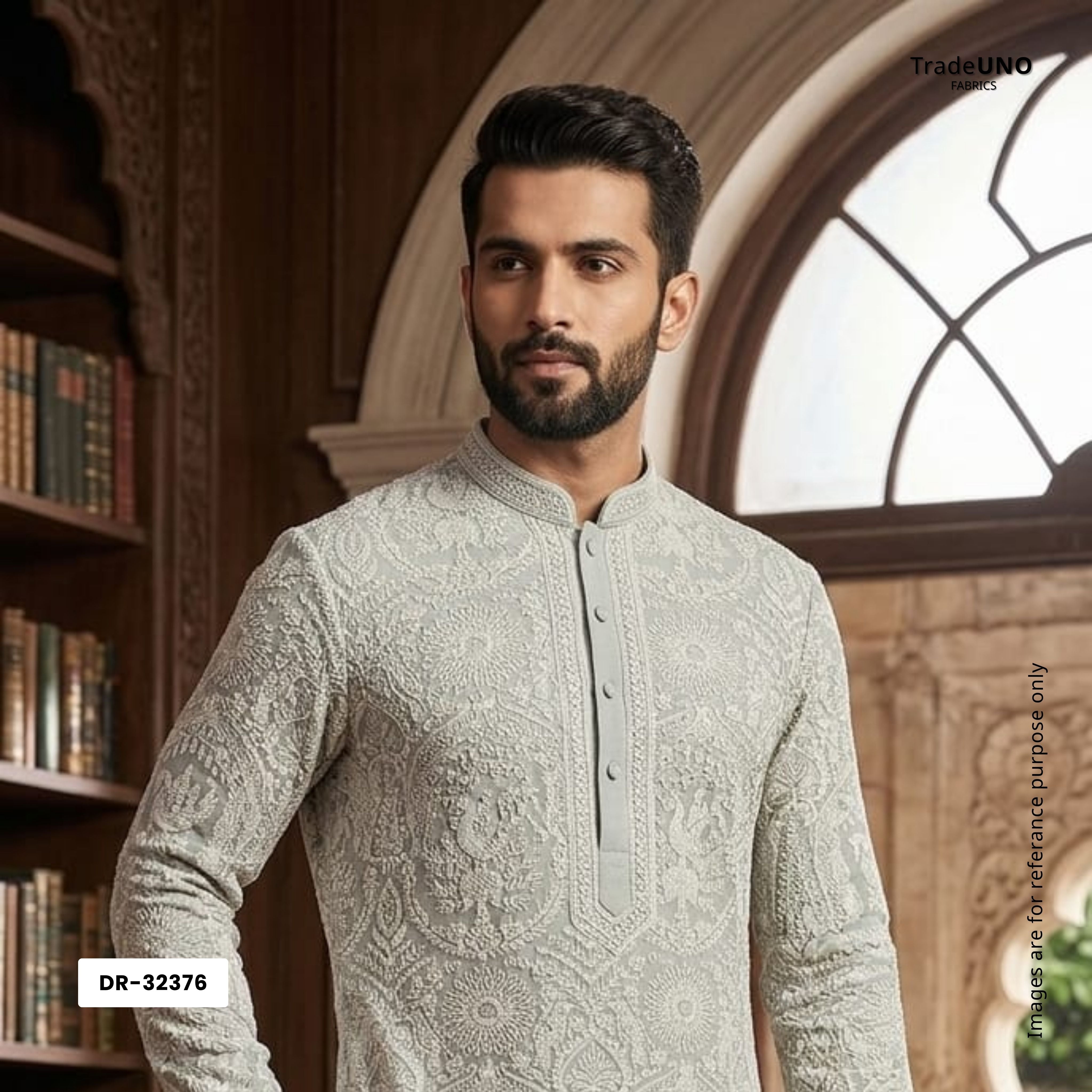 Light Grey Parsi Gara Embroidery Georgette Fabric DR-32376 - TradeUNO