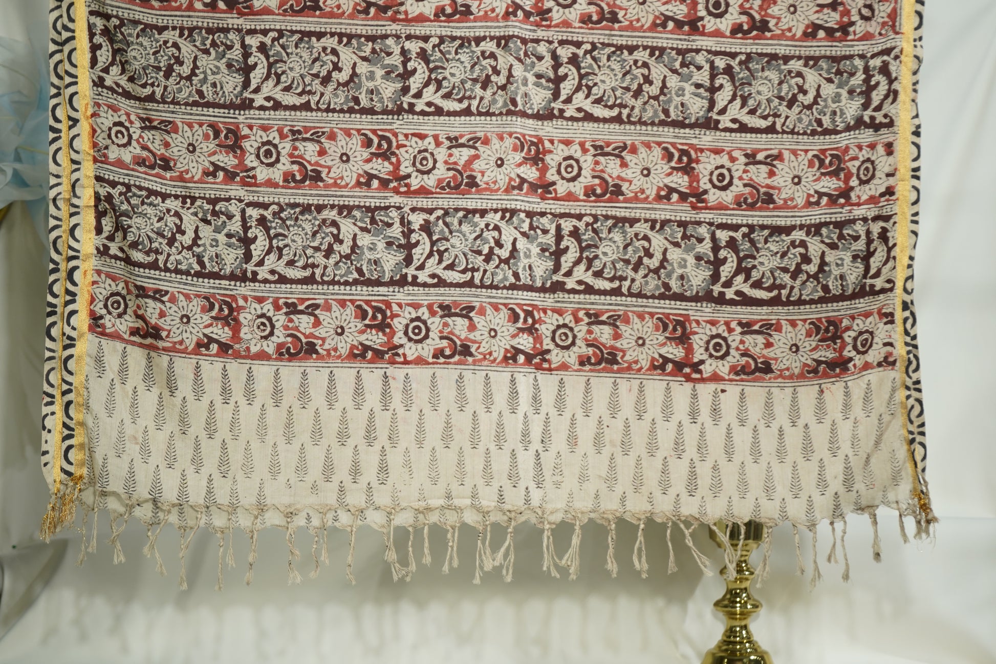 Premium Red and Maroon Kalamkari Prints Dupatta Silk Fabric