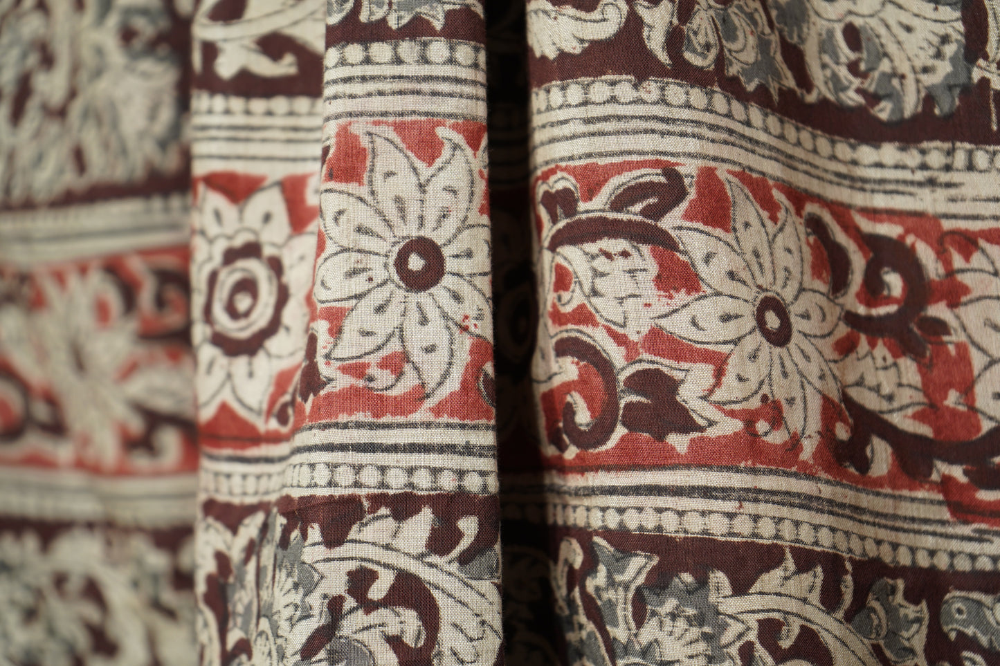 Premium Red and Maroon Kalamkari Prints Dupatta Silk Fabric