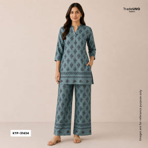 Sea Green Ajrakh print Bemberg Modal Silk Fabric KTP-31434 - TradeUNO