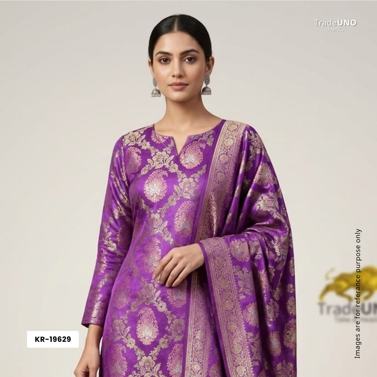 Purple Paisley Tanchui Silk Fabric KR-19629 - TradeUNO