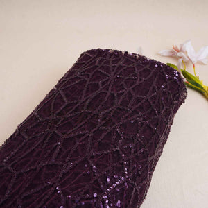 Classic Purple Geometrical Sequins Embroidery Net Fabric - TradeUNO
