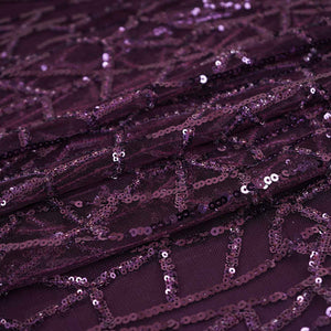 Classic Purple Geometrical Sequins Embroidery Net Fabric - TradeUNO