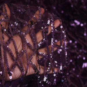 Classic Purple Geometrical Sequins Embroidery Net Fabric - TradeUNO