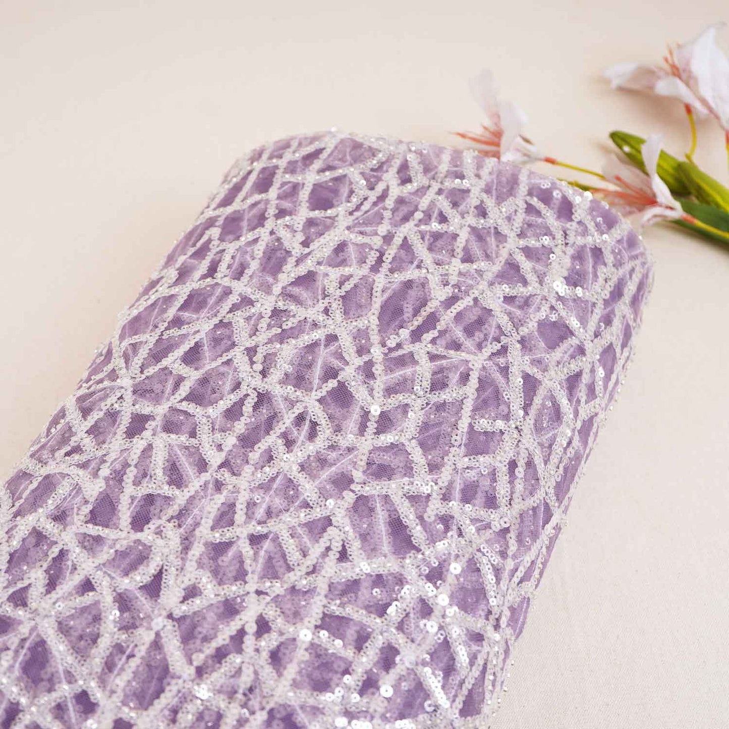 Classic Wine Geometrical Sequins Embroidery Net Fabric